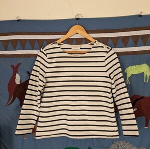 Sezane Cream and Black Striped Long Sleeve Tee